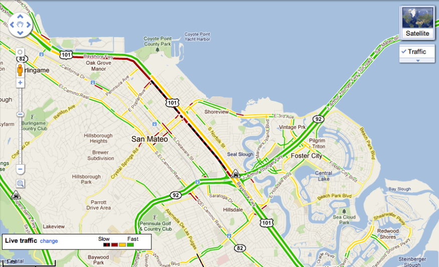 Figure 4.5.1.1 Google Maps live traffic layer