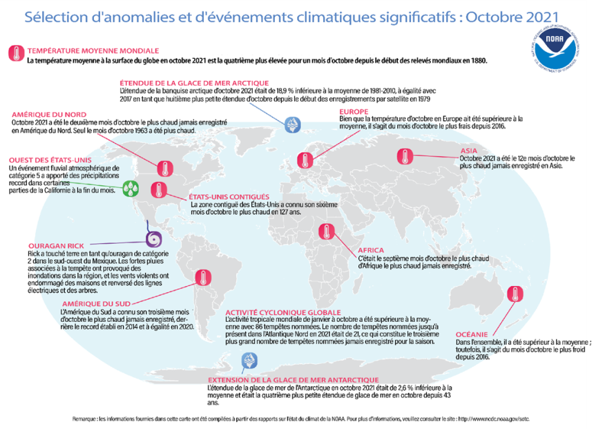 Figure 1.2.2.1.3 Carte des événements climatiques mondiaux significatifs d'octobre 2021
