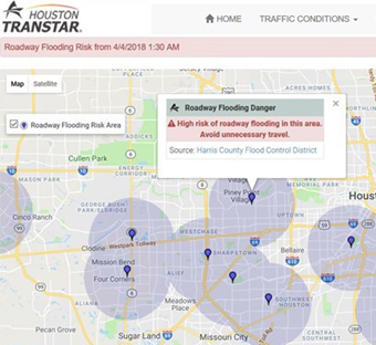 Figure 3.4.1.7. Informations sur l'inondation des routes (TRANSFERT de Houston)