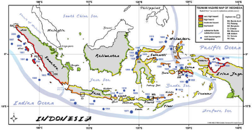 Figure 3.3.1.4 Un exemple de carte des risques de tsunami
