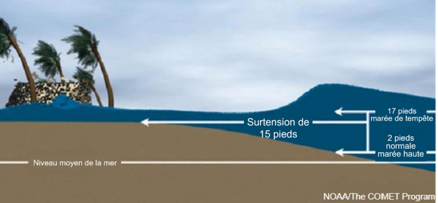 Figure 4.4.5.3 Illustration de l'onde de tempête par rapport à la marée de tempête