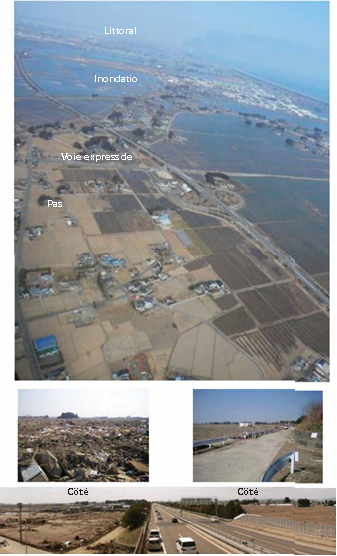 Figure 4.4.6.2.1 L'autoroute de Sendai Est a agi comme une route multifonctionnelle avec une fonction de barrière anti-tsunami.