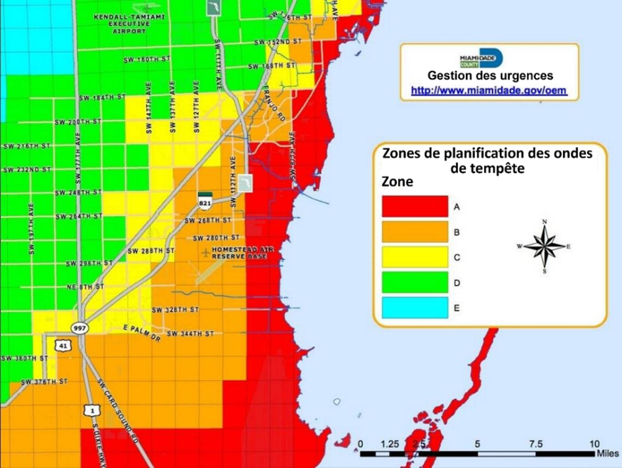 Figure 4.4.5.10 Exemple de zones d'évacuation des ouragans en Floride