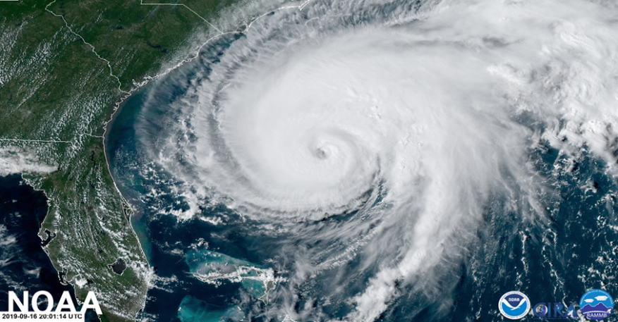 Figure 4.4.5.1 Ouragan Humberto, tel que capturé par un satellite NOAA 1509.2019. (Satellites NOAA)