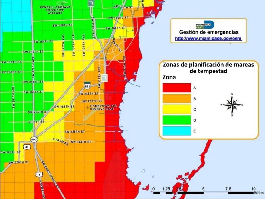 Figura 4.4.5.10 Ejemplo de zonas de evacuación por huracán en Florida