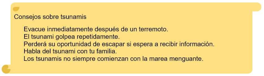 Tabla 4.4.6.1 Cinco consejos en caso de tsunami