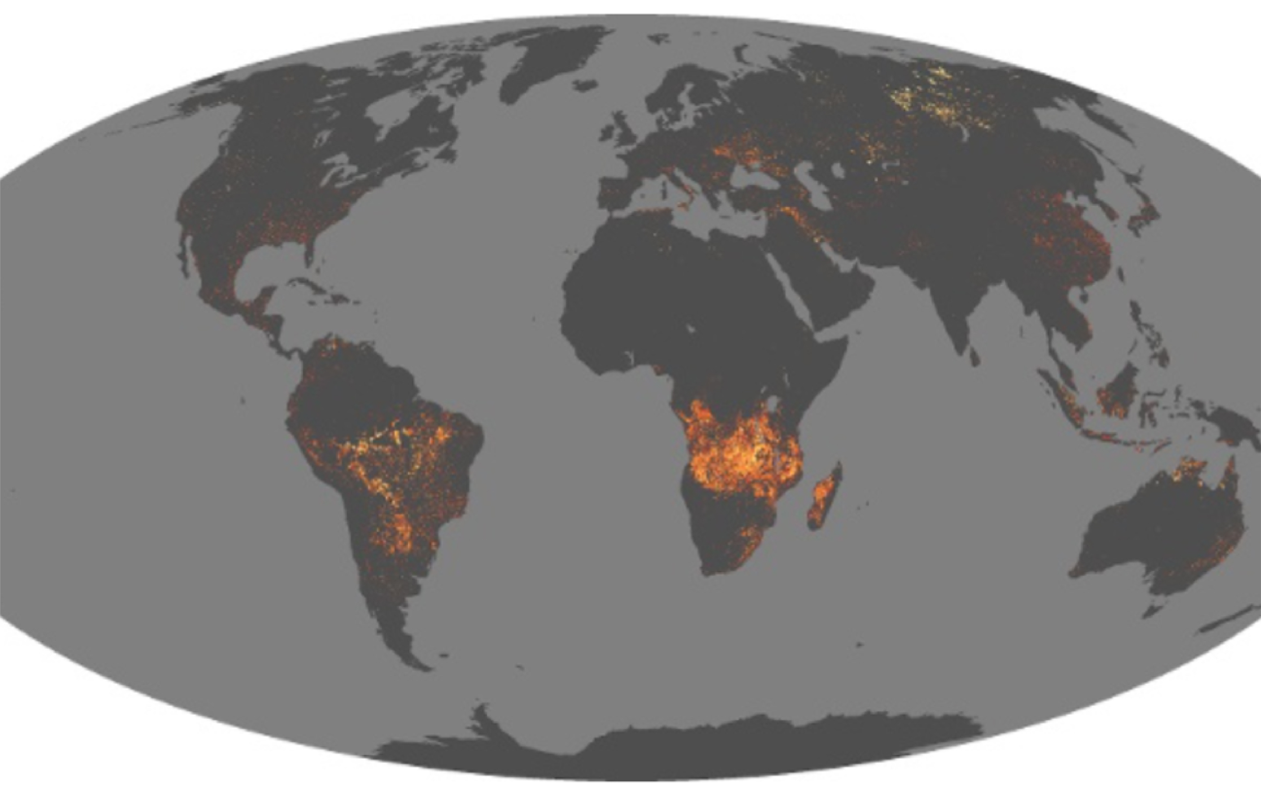 Figure 1.1.1.3 Global fire density observed from MODIS August 2019