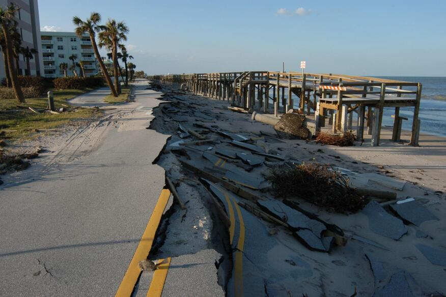 Figure 4.4.5.6 Erosion of a beach and nearby roadway due to storm surge and damaging waves